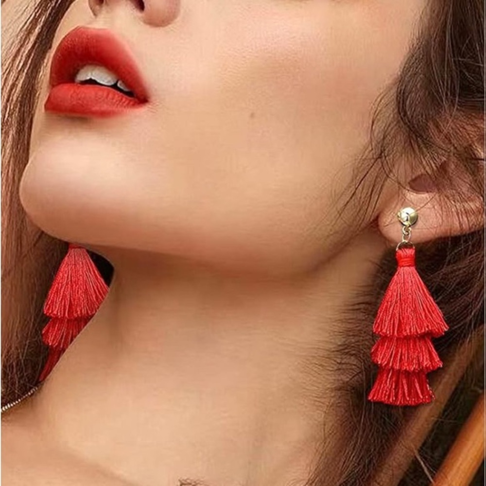 Elegant Red Tassel Earrings